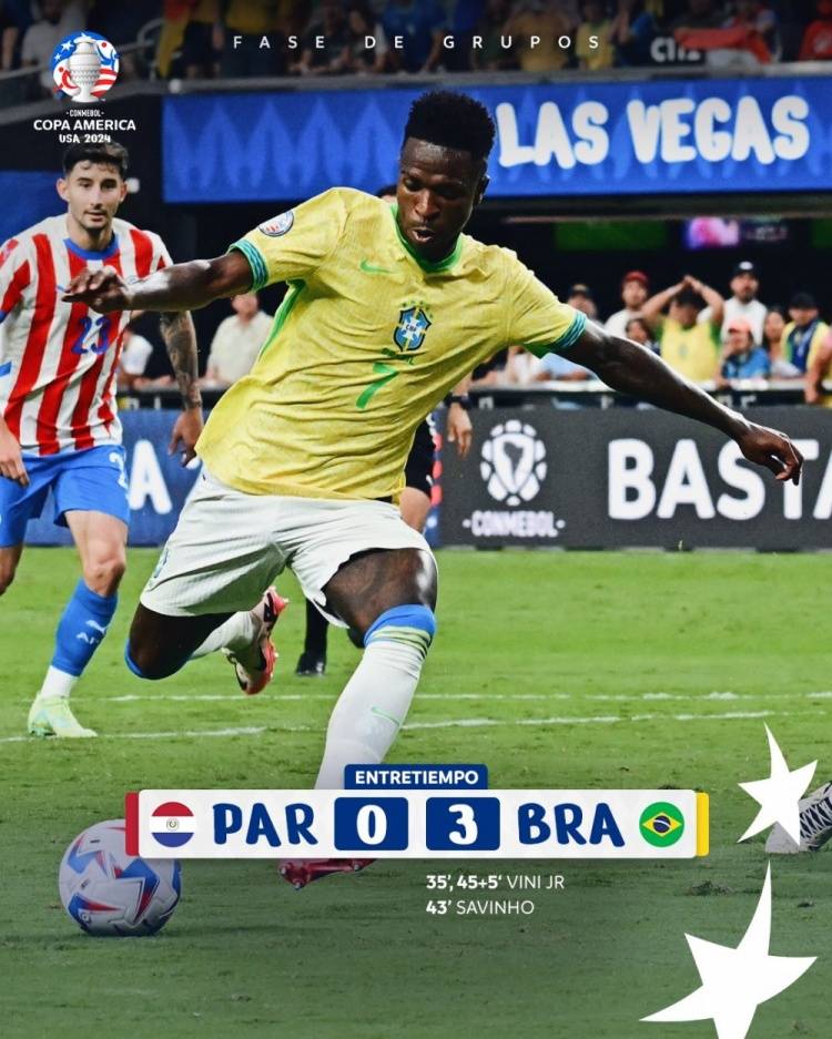 168娱乐-美洲杯-帕奎塔失点维尼修斯梅开二度 巴西半场3-0巴拉圭
